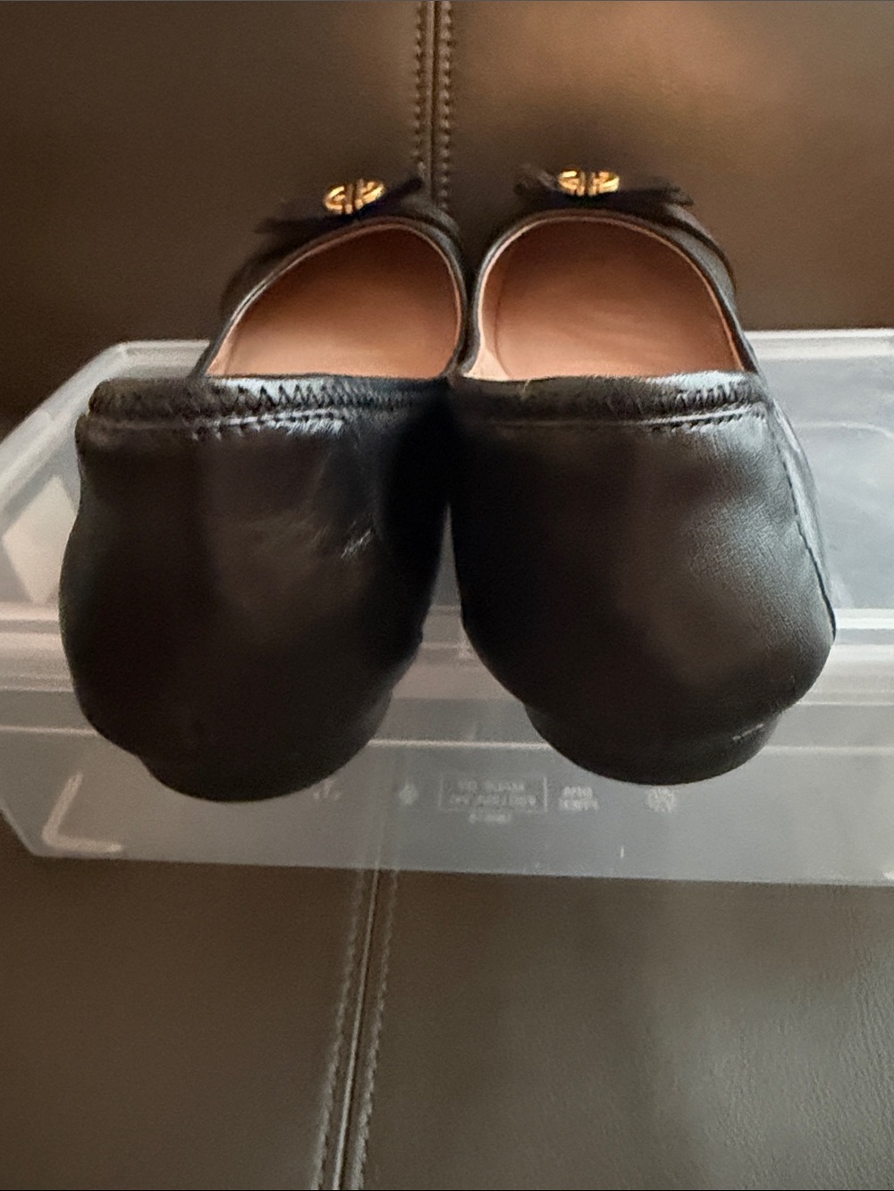 Cole Haan Black Leather Ballet Flats with Gold Double-H Logo - Picture 6 of 10